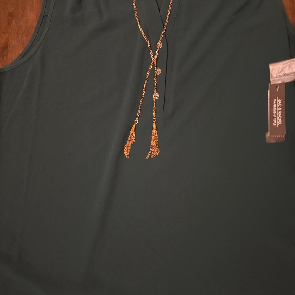 Zac & Rachel Dark Green Blouse with Necklace Size XL - Picture 3 of 6